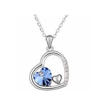 HERZ ANHÄNGER Swarovski Elements Meer blau vergoldet inkl...