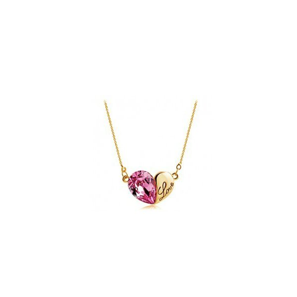 HERZ Restless Heart Swarovski Elements pink vergoldet inkl. Kette im Organza Beutel