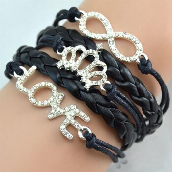 Armband Infinity LOVE Krone Strass Silber schwarz im...