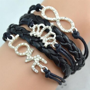 Armband Infinity LOVE Krone Strass Silber schwarz  im...