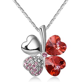 Kleeblatt Swarovski Elements rot inkl. Kette im weißen...