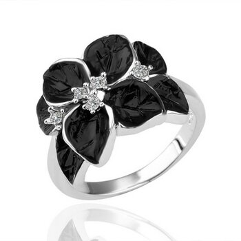 Ring Black Flower Zirkonias schwarz vergoldet im Etui