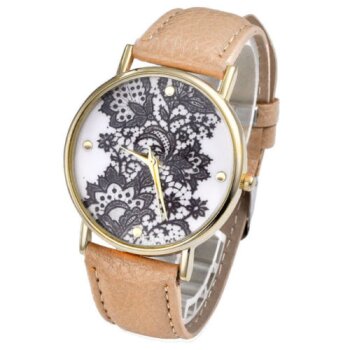Damen Armbanduhr Spitze Gelbgold PU Leder sand / beige