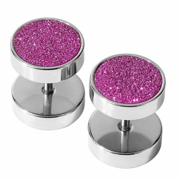 1 Fake Plug Color Glam Edelstahl  - Farbwahl - pink metallic Glitzer