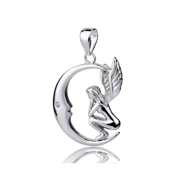 Mond Anhänger ELFE  Zirkonia inkl. Schlangenkette 925 Silber im Etui