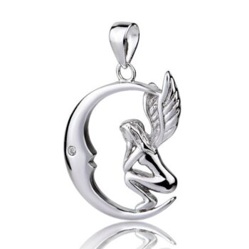 Mond Anhänger ELFE Zirkonia inkl. Schlangenkette 925...
