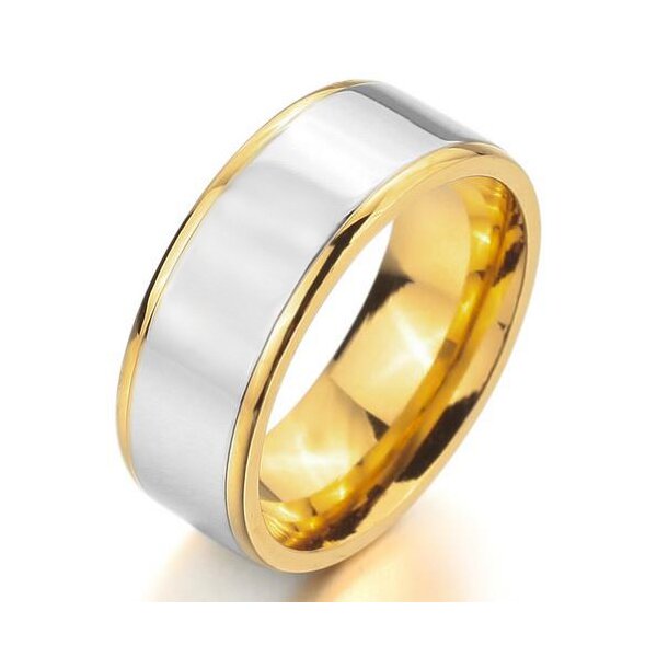 Herrenring 8 mm breit 316 L Edelstahl bicolor silber/gelbgold verschiedene Größen