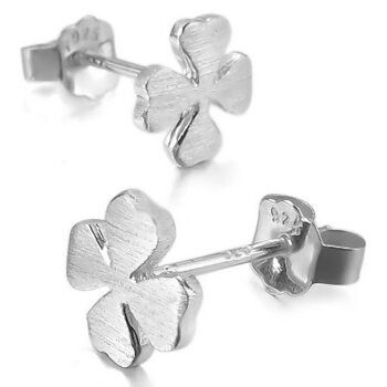 1 Paar Ohr Stecker Glücks Kleeblatt 925 Silber mattiert...