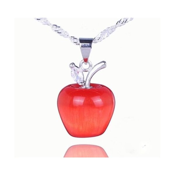 Silber Anhänger Schneewittchen Apfel Karneol  inkl. 925 Silber Schlangenkette im Organza Beutel