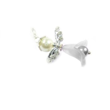 Charm Schutzengel Blütenkelch grau mit Strass im...