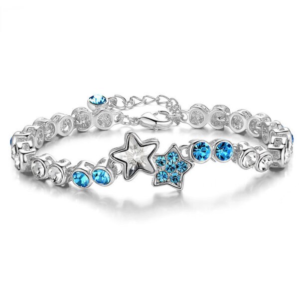 Armband Sterne vergoldet Strass aqua & klar im Etui