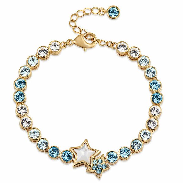 Armband Sterne mit vergoldet Strass aqua & klar im Etui