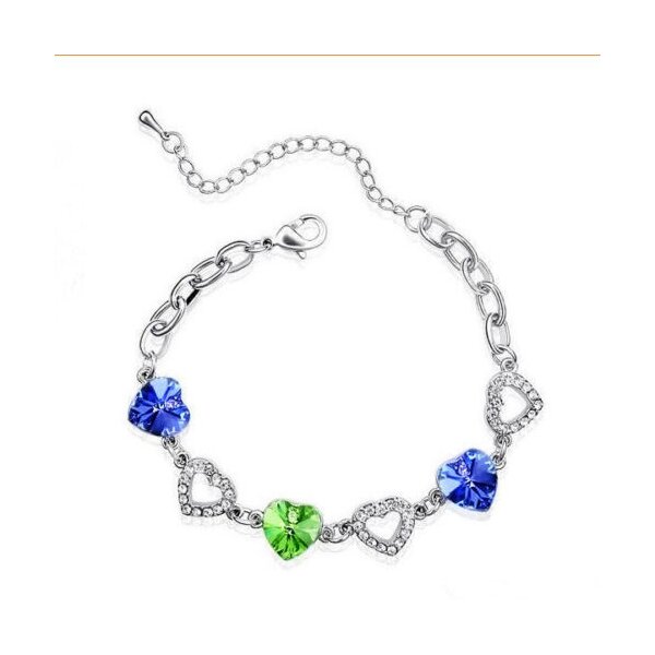 Armband Herztanz Kristall blau & grün vergoldet im Etui