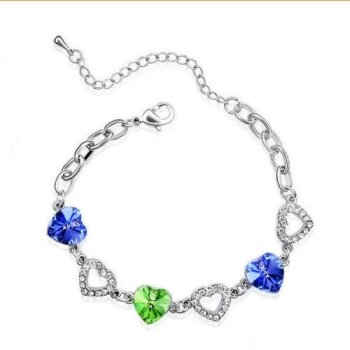 Armband Herztanz Kristall blau & grün vergoldet im Etui