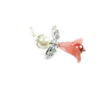 Charm Schutzengel Blütenkelch rot mit Strass im Organza...