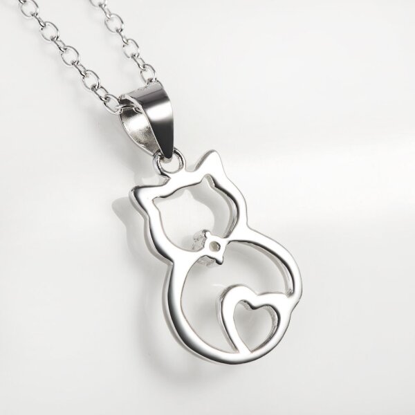 Anhänger Katze mit Herz 925 Silber mit Zirkonia inkl. Gliederkette im,  99,99 €