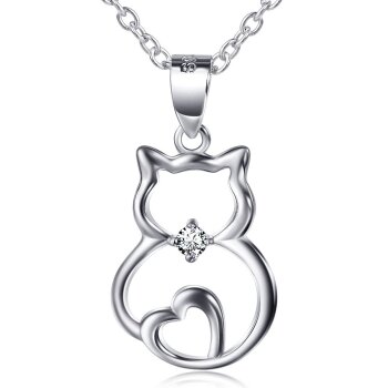 Anhänger Katze mit Herz 925 Silber mit Zirkonia inkl....