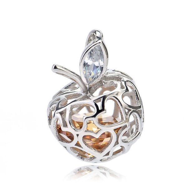 Anhnger Herz Apfel mit schwebenden Zirkonia aus 925 Silber OHNE KETTE im Etui