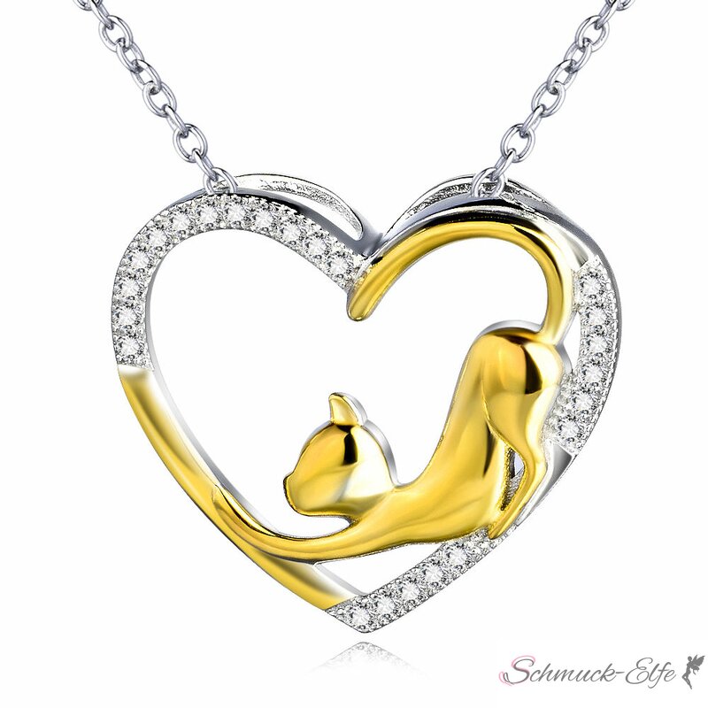 Herz Anhänger Katze KITTY Love gelbgold 925 Silber Gravur Option, 99,99 €