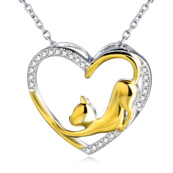 Herz Anhnger Katze KITTY Love gelbgold  925 Silber...