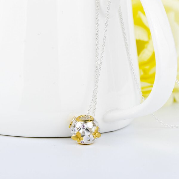 Anhänger / Bead Perle Blümchen & Schmetterlinge Zirkonias mit Teil vergoldet inkl. Gliederkette 925 Silber im Etui