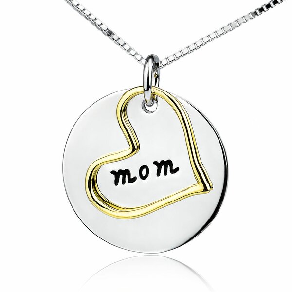 3 tlg SET Anhänger MOM Amulett mit Herz aus 925 Silber Teil vergoldet inkl. Glieder Kette im Etui Gravur Option