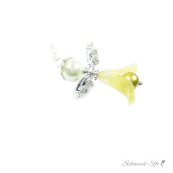 Charm Schutzengel Blütenkelch gelb mit Strass im Organza...