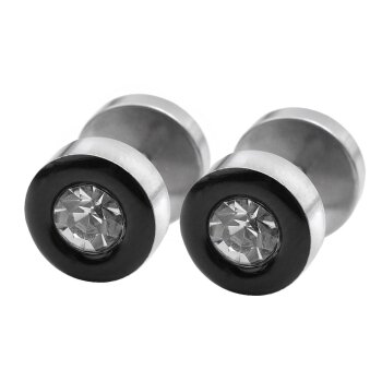 1 Fake Plug BLACK & SILVER Zirkonia Edelstahl