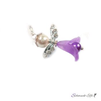 Charm Schutzengel Blütenkelch lila mit Strass im Organza...
