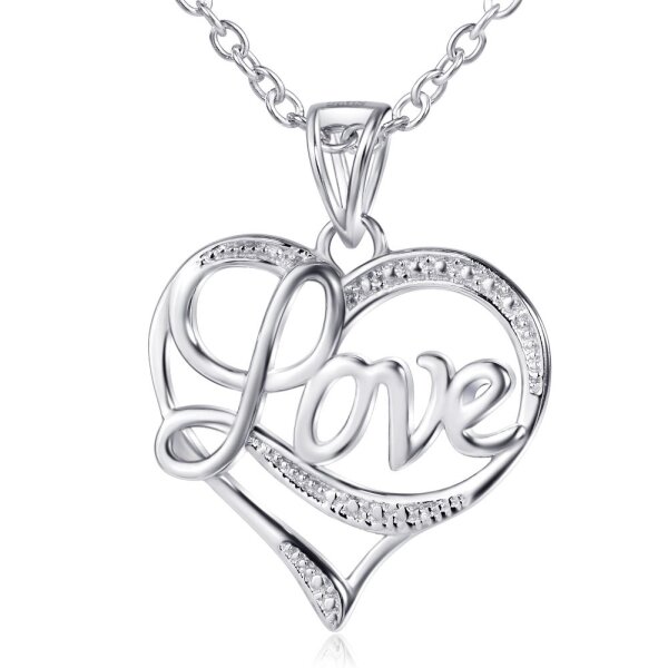 Herz Anhänger LOVE  inkl. Gliederkette aus 925 Silber im Etui