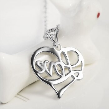 Herz Anhänger LOVE  inkl. Gliederkette aus 925 Silber im Etui