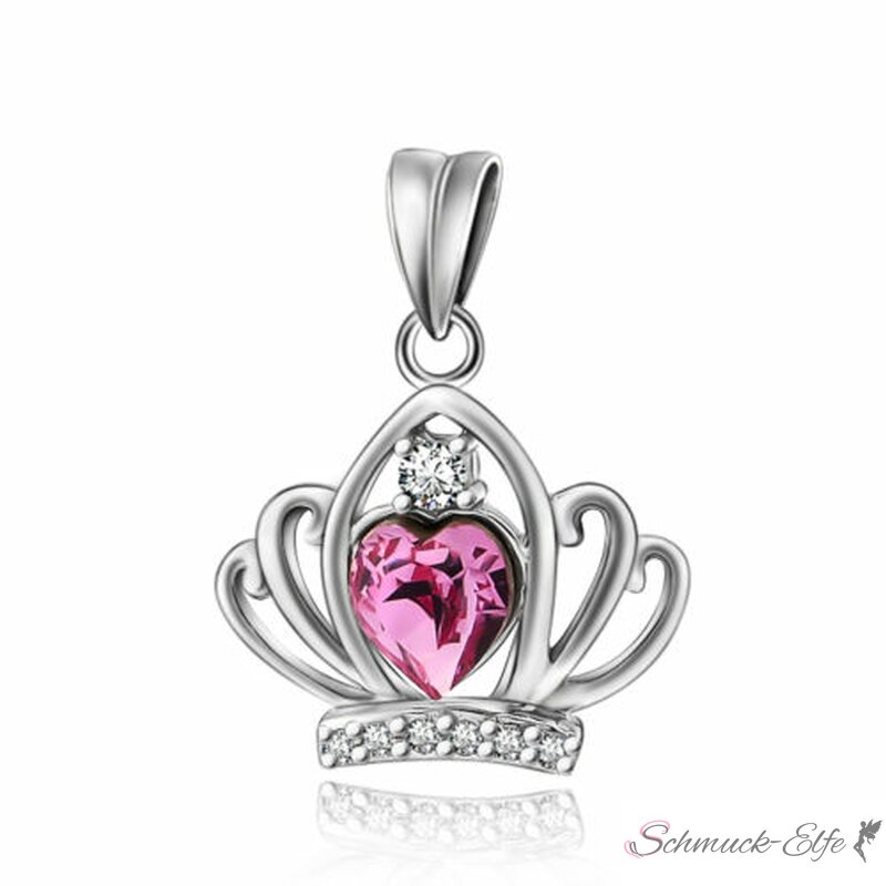 pink 79,99 aus Anhänger Kronen € Silber 925 Zirkonien Heart Princess rhodinie,