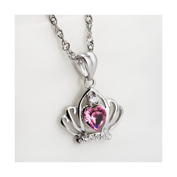 Kronen  Anhnger Princess Heart pink Zirkonien aus 925 Silber rhodiniert OHNE KETTE im Etui