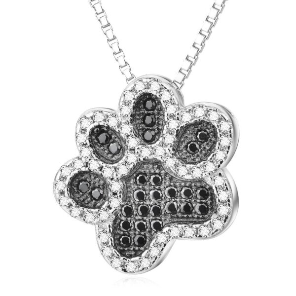 Anhnger Pfote  925 Silber mit Zirkonias klar & schwarz  inkl. Gliederkette im Etui