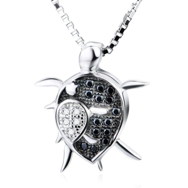 Anhänger Schildkröten  925 Silber mit Zirkonias klar & schwarz  inkl. Gliederkette im Etui