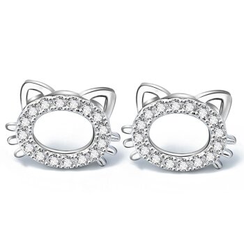 1 Paar Ohr Stecker Katze Zirkonias klar 925 Silber...