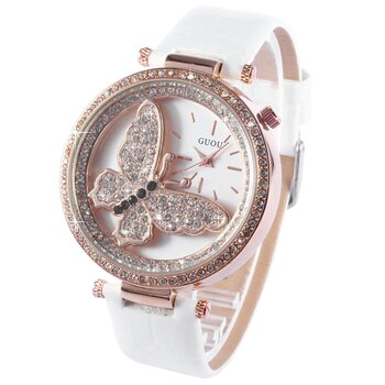 Damen Armbanduhr 3D Schmetterling mit Zirkonias  Rosegold...