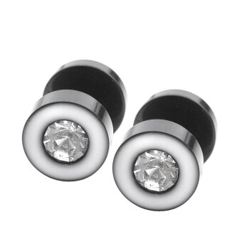 1 Fake Plug Black & White small Zirkonia Edelstahl
