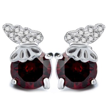 1 Paar Ohr Stecker Schmetterling Rubinrot 925 Silber im...