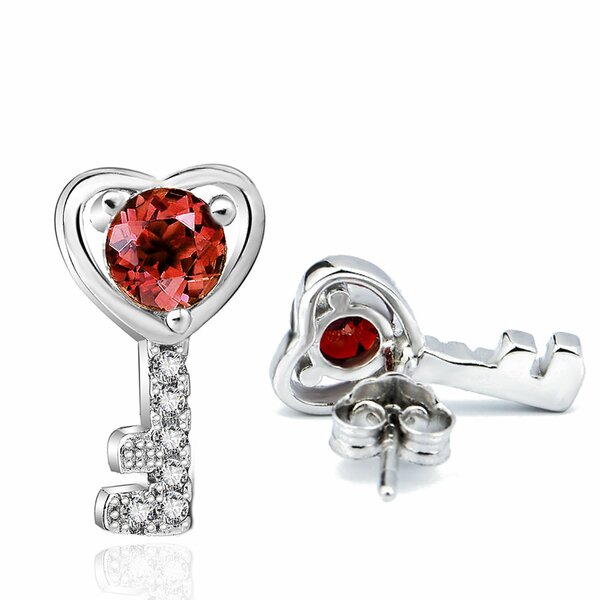 1 Paar Ohr Stecker Herz Schlüssel mit  Zirkonias rot  925  Silber  im Etui
