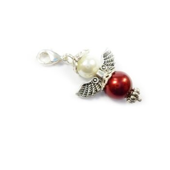 Charm Schutzengel dunkel rote Perle im Organza Beutel
