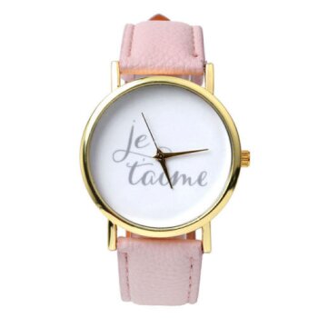 Damen Armbanduhr Je taime Gelbgold Kunstleder pastell...