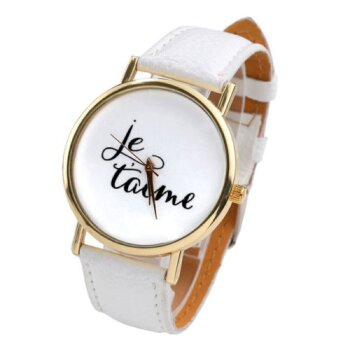 Damen Armbanduhr Je taime Gelbgold Kunstleder weiß