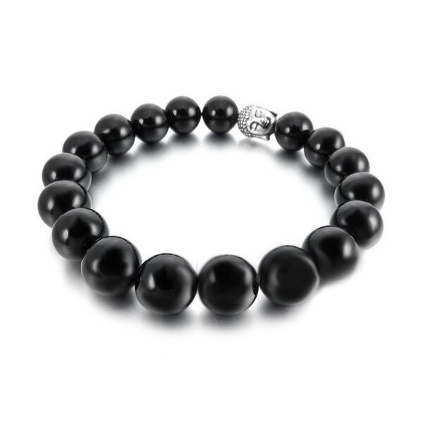 Armband Mala silberner BUDDA Achat Onyx Perlen schwarz im Schmuck Etui