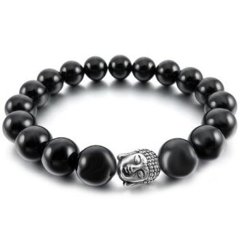 Armband Mala silberner BUDDA Achat Onyx Perlen schwarz im...