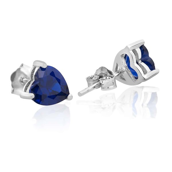 1 Pair of Ear Plugs Heart Sapphire 925 silver