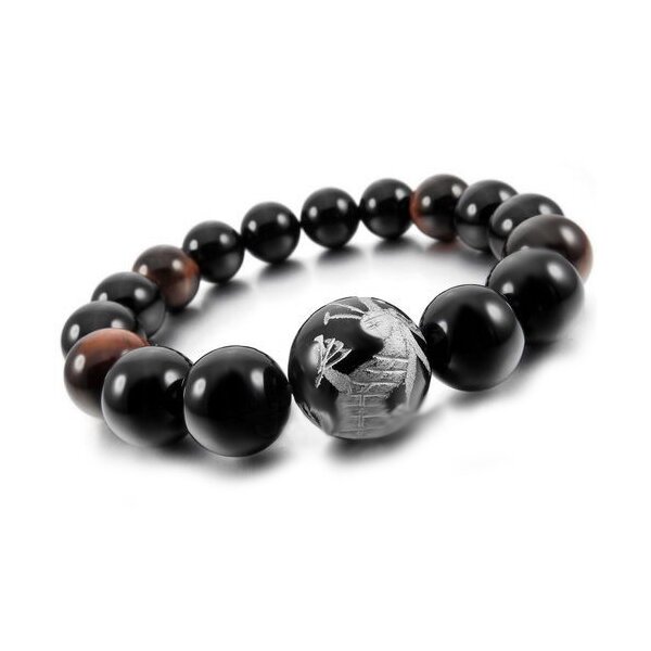 Armband Drache Mala Tigerauge & Achat Onyx Perlen schwarz im Schmuck Etui