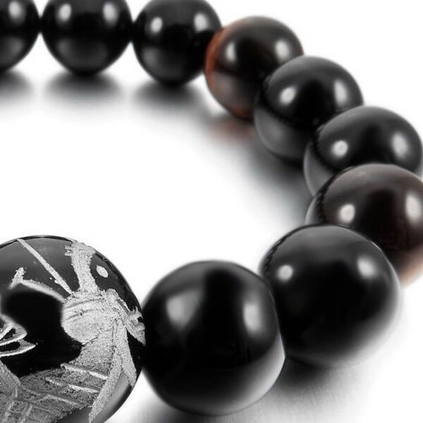 Armband Drache Mala Tigerauge & Achat Onyx Perlen schwarz im Schmuck Etui
