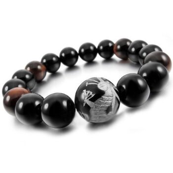 Armband Drache Mala Tigerauge & Achat Onyx Perlen schwarz...