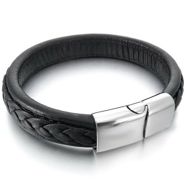 Armband ECHT LEDER Flecht Optik schwarz 316 L Edelstahl Gravur mglich